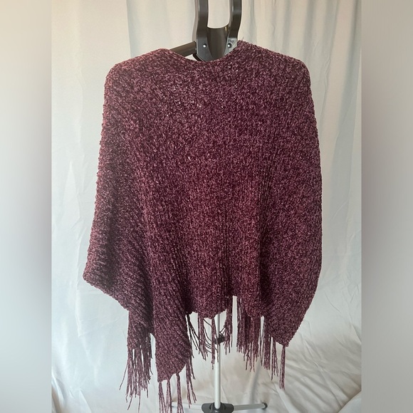 Burgundy Wine Chenille Poncho WORN ONCE - Picture 3 of 6